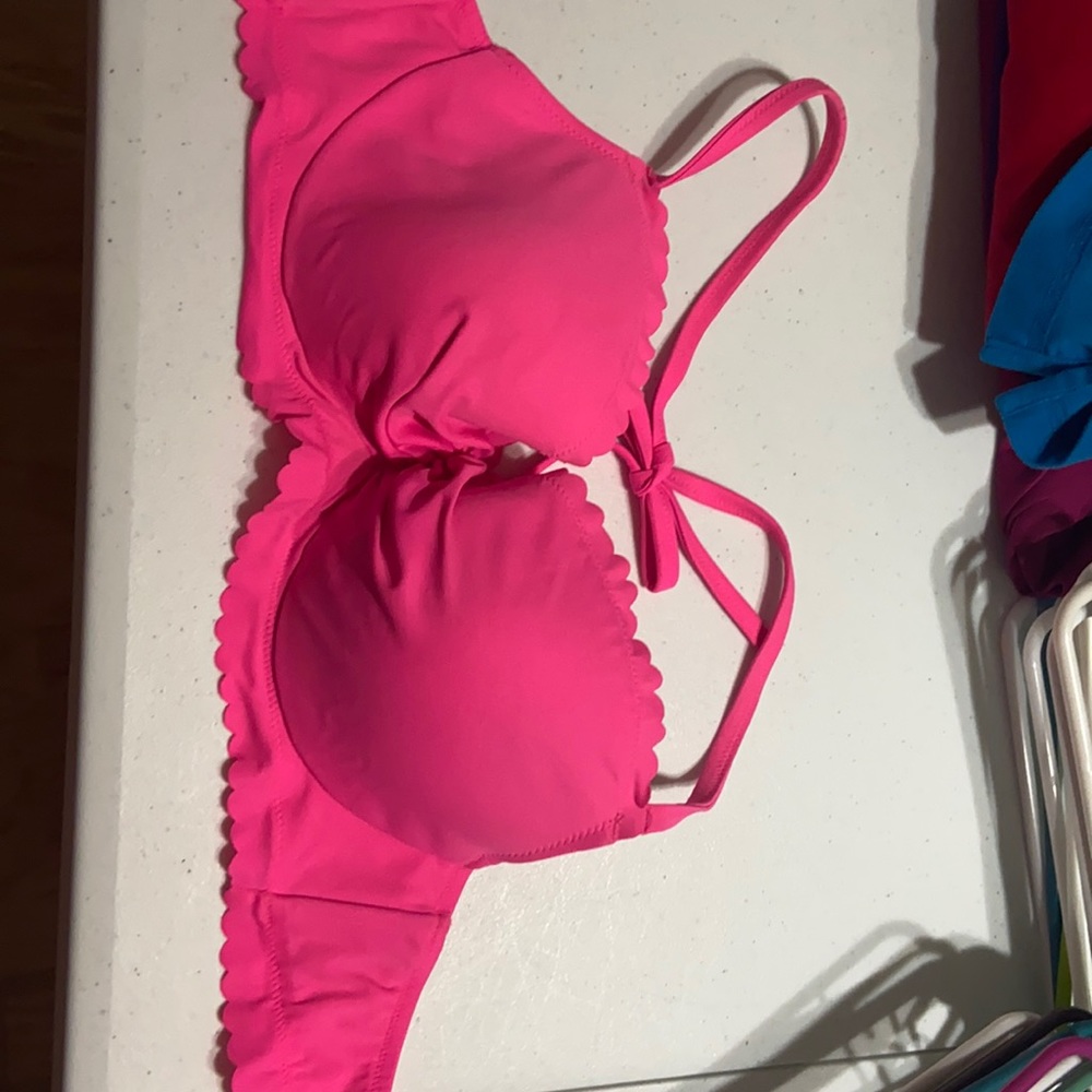 Victoria’s Secret hot pink underwire halter swim top